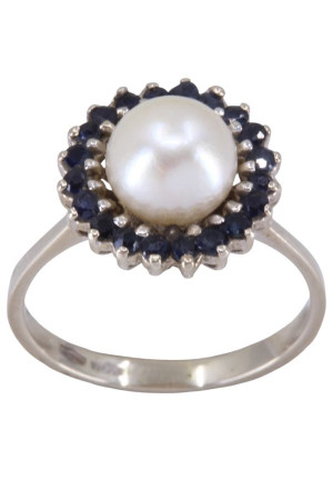 BAGUE MODERNE PERLE ET SAPHIRS