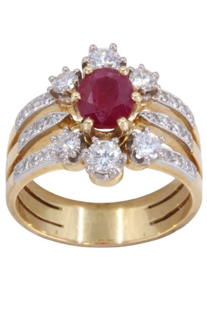 BAGUE POMPADOUR RUBIS ET...