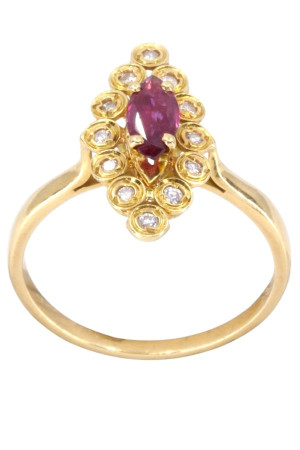 BAGUE MARQUISE RUBIS DIAMANTS