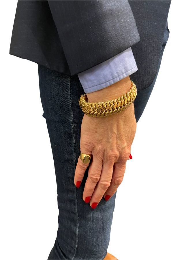 Bracelet en plaqué or, maille américaine ciselée : Longueur - 20