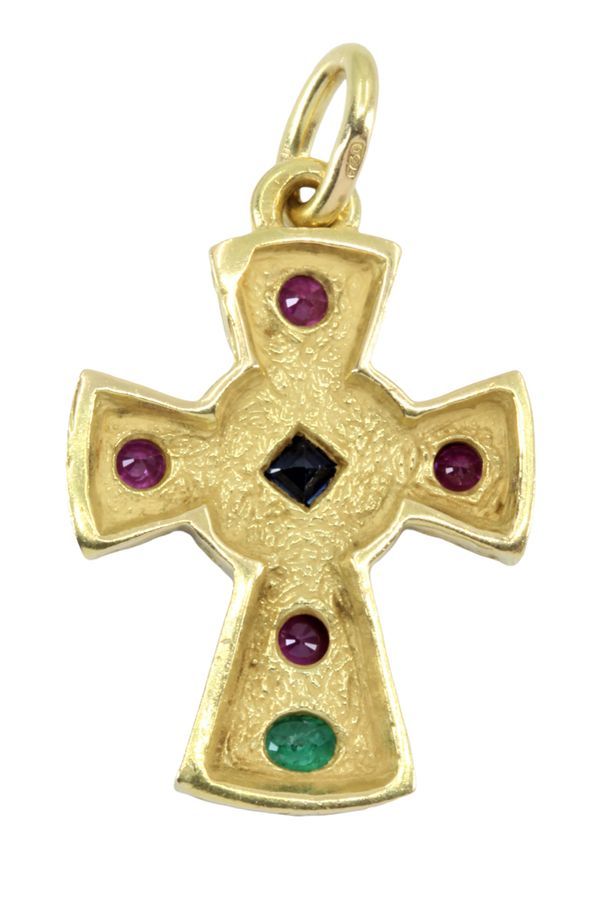 croix-moderne-rubis-saphir-emeraude-or-18k-occasion-5270