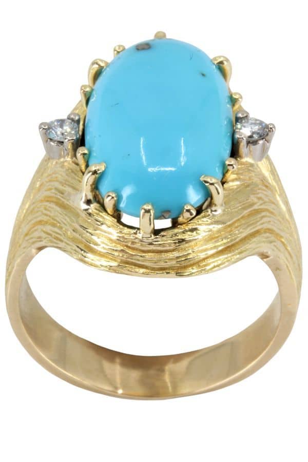 BAGUE MODERNE TURQUOISE ET DIAMANTS, photo 2 sur 3