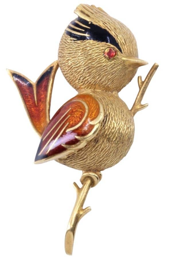 BROCHE ANCIENNE OISEAU ÉMAILLÉ, photo 2 sur 3