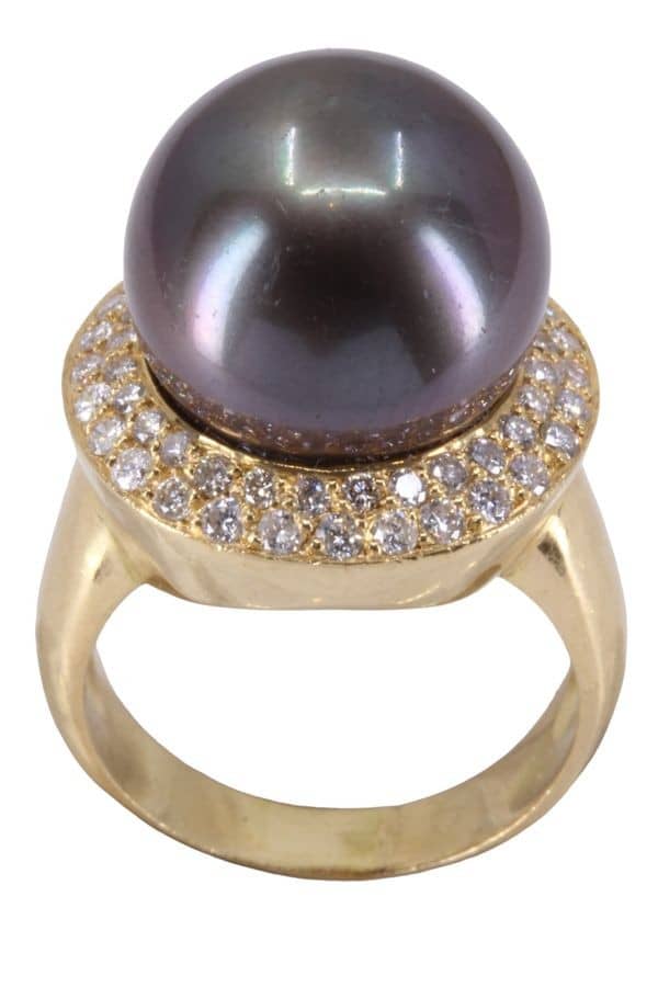 BAGUE PERLE DE TAHITI ET DIAMANTS, photo 2 sur 3