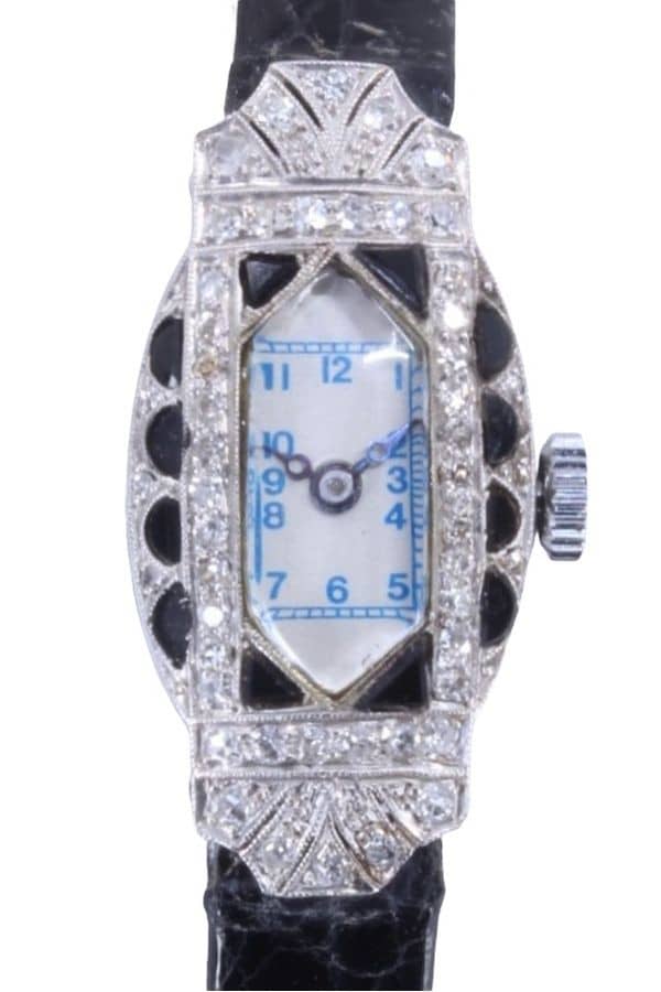 MONTRE ART-DÉCO ONYX ET DIAMANTS, photo 2 sur 3