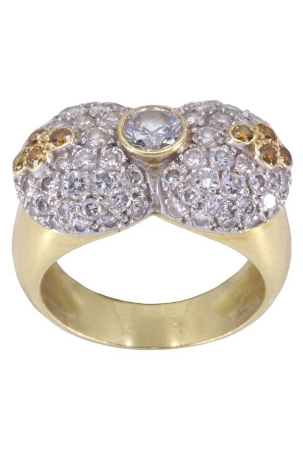 BAGUE DIAMANTS JAUNES ET BLANCS, photo 2 sur 3