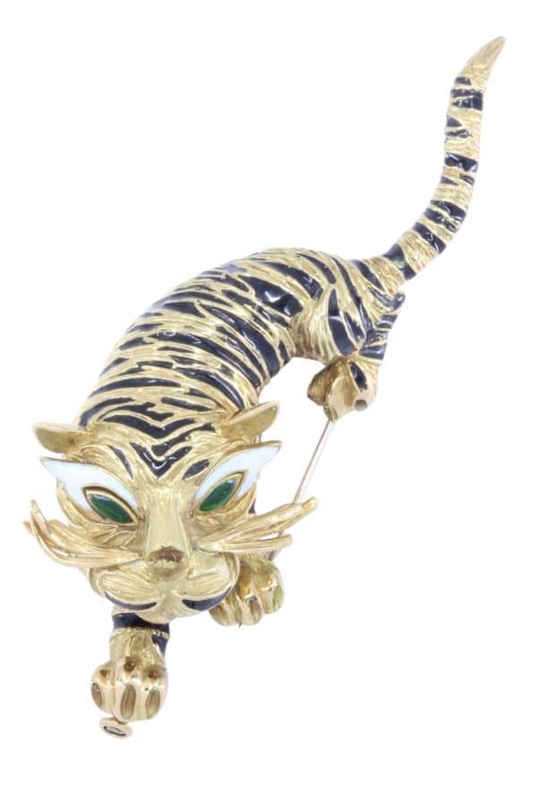 BROCHE TIGRE ÉMAIL ET ÉMERAUDES, photo 2 sur 3