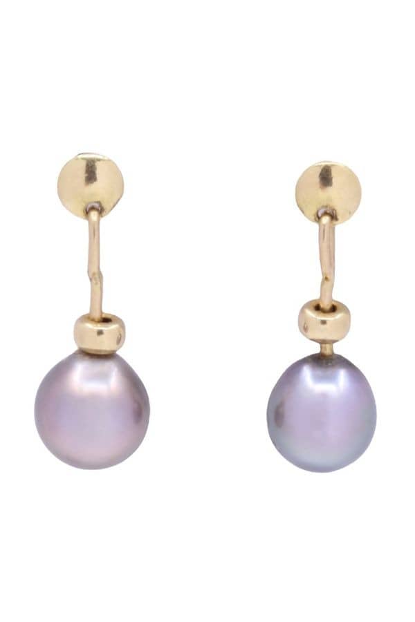 BOUCLES D'OREILLES PENDANTES PERLES TAHITI, photo 2 sur 3