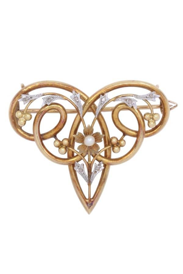 BROCHE ART-NOUVEAU PERLE ET DIAMANTS, photo 2 sur 3