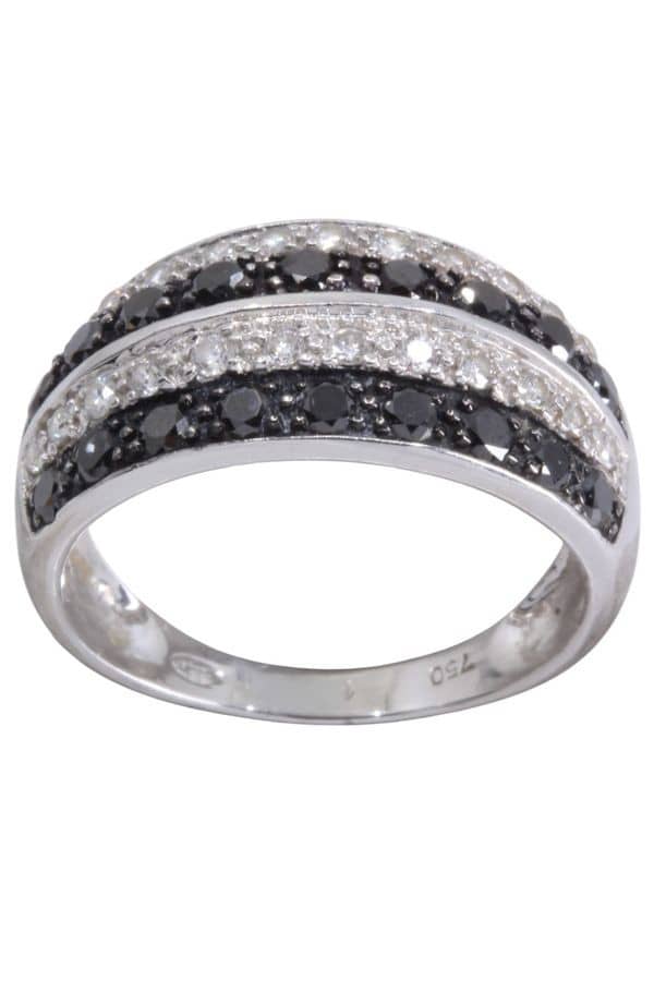 BAGUE MODERNE DIAMANTS NOIRS ET BLANCS, photo 2 sur 3