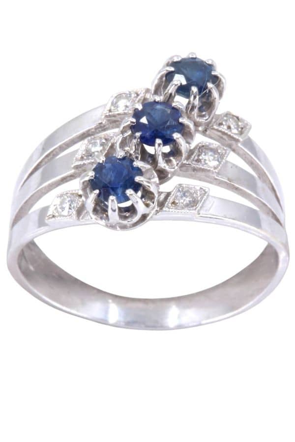 BAGUE MODERNE SAPHIRS ET DIAMANTS, photo 2 sur 3
