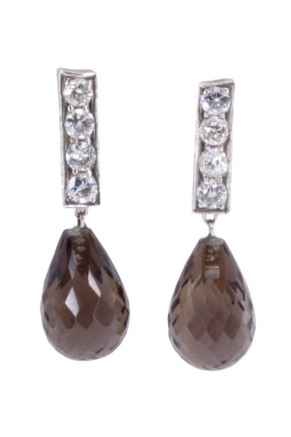 BOUCLES D'OREILLES QUARTZ ET DIAMANTS, photo 2 sur 3