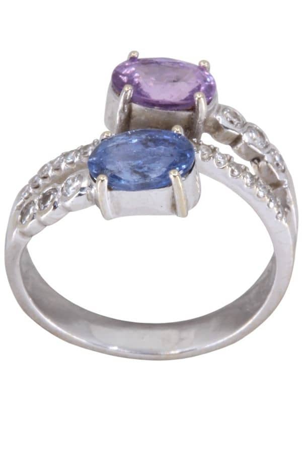 BAGUE SAPHIRS ROSE ET BLEU, photo 2 sur 3