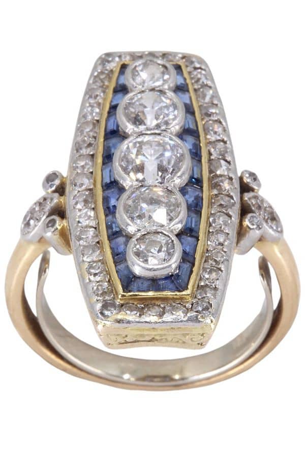 BAGUE ART-DÉCO DIAMANT ET SAPHIRS, photo 2 sur 3