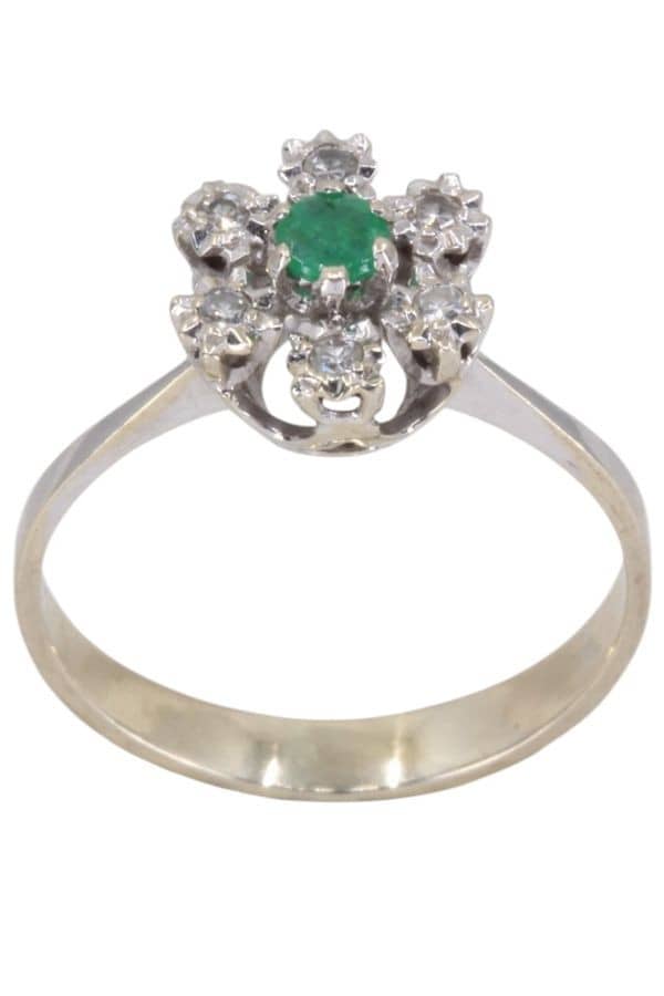 BAGUE FLEUR EMERAUDE ET DIAMANTS, photo 2 sur 3