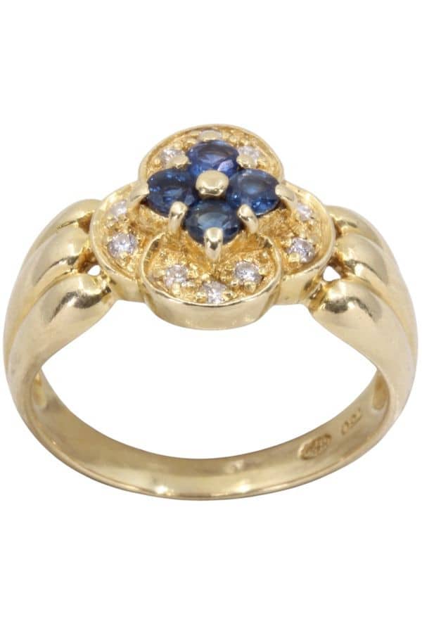 BAGUE TRÈFLE SAPHIRS ET DIAMANTS, photo 2 sur 3