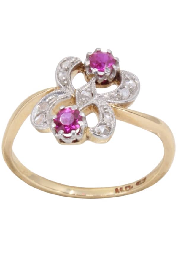 BAGUE ART-NOUVEAU RUBIS ET DIAMANTS, photo 2 sur 3